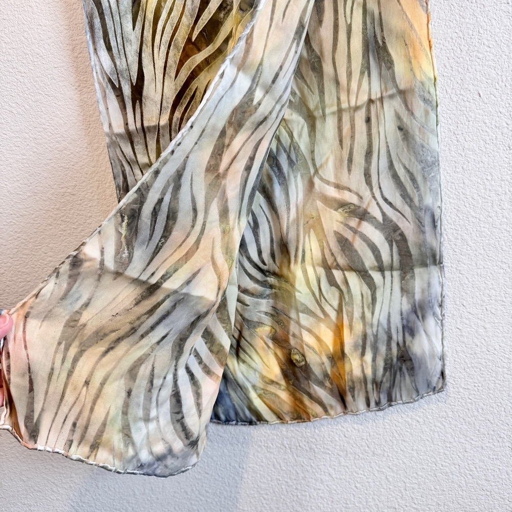 Mermaid Velvet Burnout Zebra Silk Blend Scarf Abstract Neutral Lightweight A20 - Picture 5 of 9